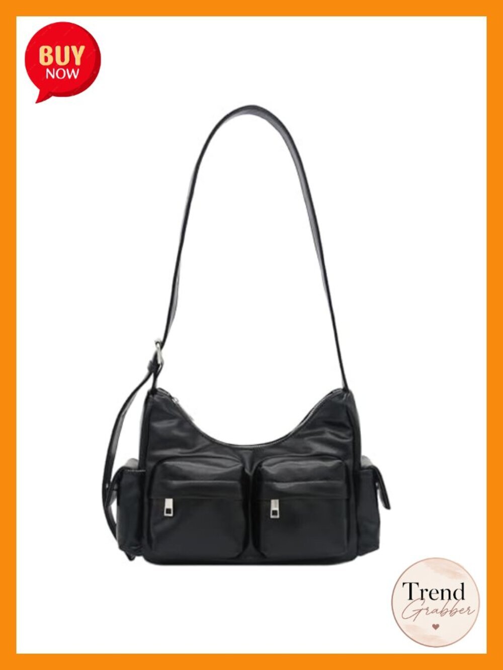 Glossy PU Leather Multi Pocket Shoulder Bag